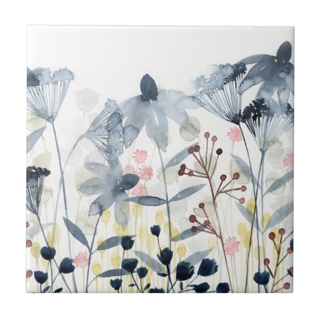 Layered Gardens - Watercolor Flowers Ceramic Tile (Front)