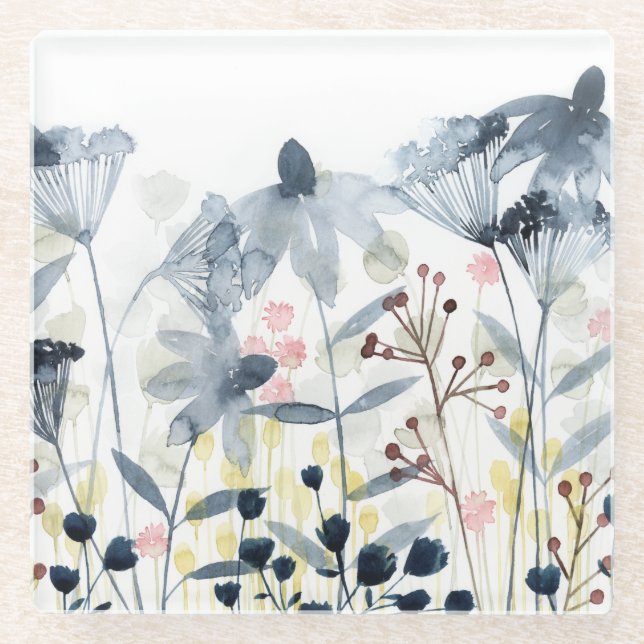 Layered Gardens - Watercolor Flowers Glass Coaster (Front)