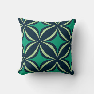 “Layered Green- Navy Geometric Patter Throw Pillow