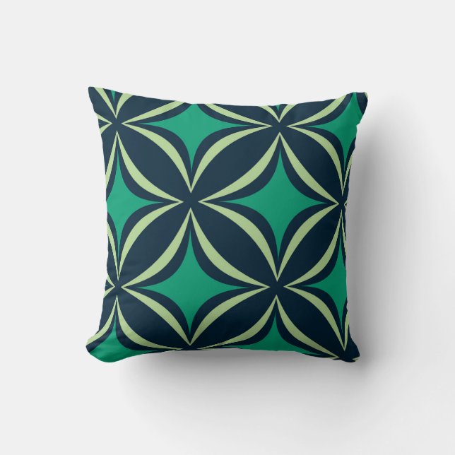 “Layered Green- Navy Geometric Patter Throw Pillow (Front)