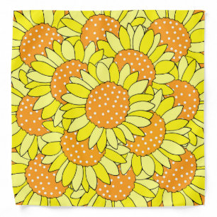 Layered Hand Drawn Yellow Orange Sunflowers Bandana