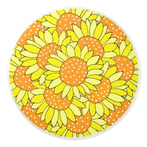 Layered Hand Drawn Yellow Orange Sunflowers Ceramic Knob