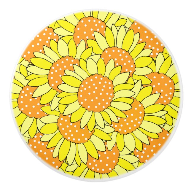 Layered Hand Drawn Yellow Orange Sunflowers Ceramic Knob (Front)