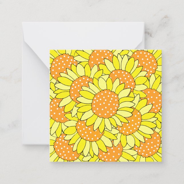 Layered Hand Drawn Yellow Orange Sunflowers Note Card (Front)