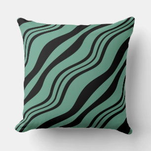 Layered Lines in Black and Green Throw Pillow