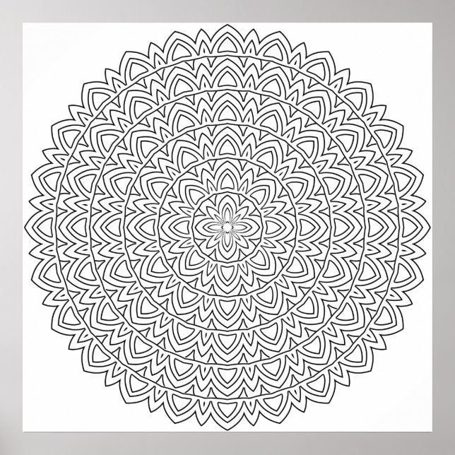 Layered Mandala Coloring Page with Repeating Arcs Poster (Front)