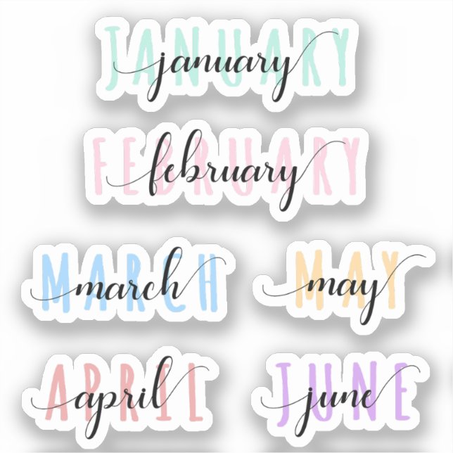 Layered Month Name Headers 1st Half (Jan to June) Sticker (Front)
