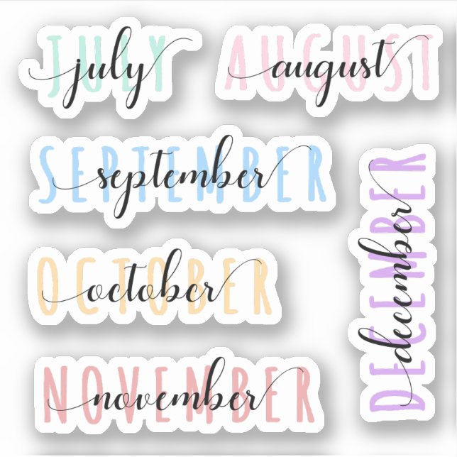 Layered Month Name Headers 2nd Half (July to Dec) Sticker (Front)