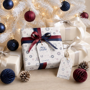 Layered Navy and Burgundy Snowflakes Christmas Wrapping Paper