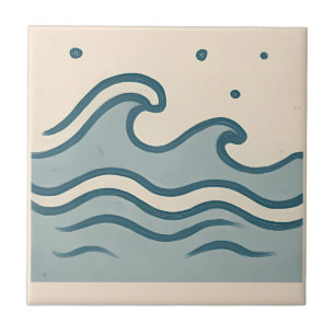 Layered Ocean Waves Minimal Art Tile