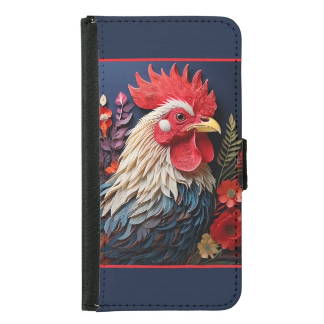 Layered Paper Rooster Samsung Galaxy Wallet Case (Front)