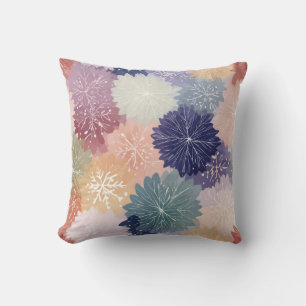 Layered Pastel Snowflake Floral Throw Pillow