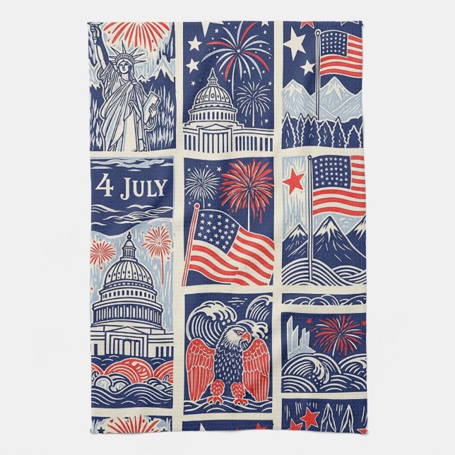 Layered Patriotic Paper Cut Tile Pattern (1) Kitchen Towel (Vertical)