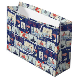 Layered Patriotic Paper Cut Tile Pattern (1) Large Gift Bag