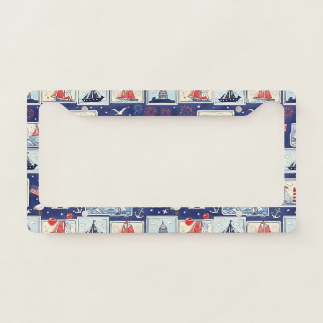 Layered Patriotic Paper Cut Tile Pattern (1) License Plate Frame (Front)