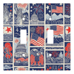 Layered Patriotic Paper Cut Tile Pattern (1) Light Switch Cover