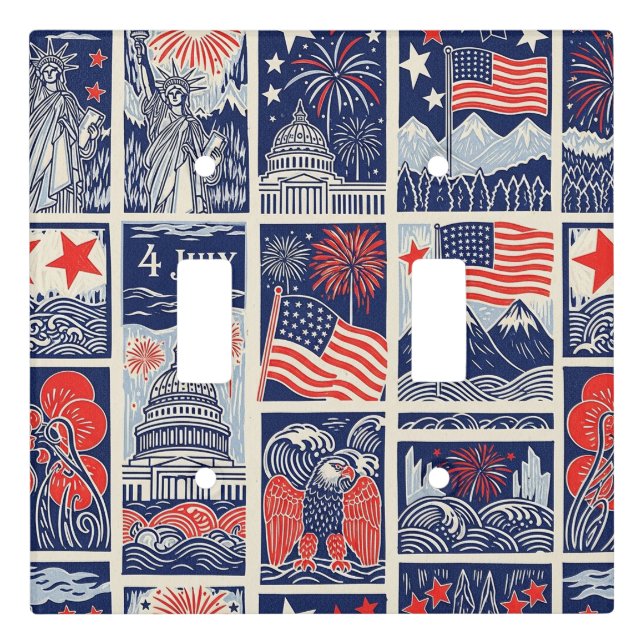 Layered Patriotic Paper Cut Tile Pattern (1) Light Switch Cover (Front)