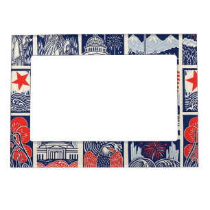 Layered Patriotic Paper Cut Tile Pattern (1) Magnetic Frame