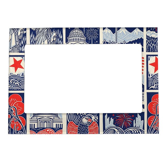 Layered Patriotic Paper Cut Tile Pattern (1) Magnetic Frame (Front)