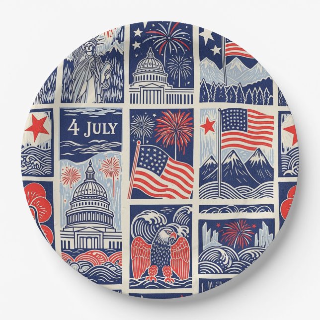 Layered Patriotic Paper Cut Tile Pattern (1) Plates (Front)
