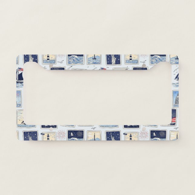 Layered Patriotic Paper Cut Tile Pattern (2) License Plate Frame (Front)
