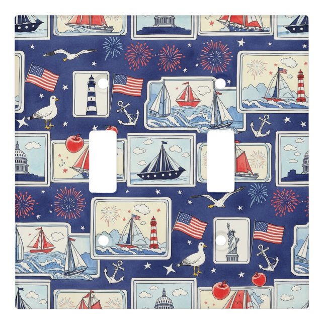 Layered Patriotic Paper Cut Tile Pattern (2) Light Switch Cover (Front)