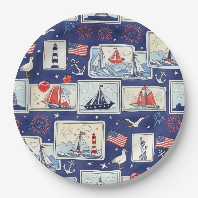 Layered Patriotic Paper Cut Tile Pattern (2) Plates (Front)