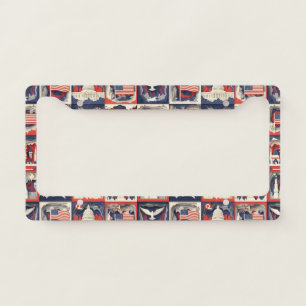 Layered Patriotic Paper Cut Tile Pattern (3) License Plate Frame