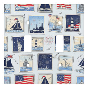 Layered Patriotic Paper Cut Tile Pattern (3) Light Switch Cover