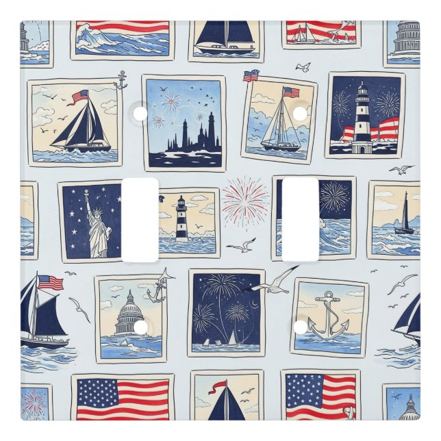 Layered Patriotic Paper Cut Tile Pattern (3) Light Switch Cover (Front)