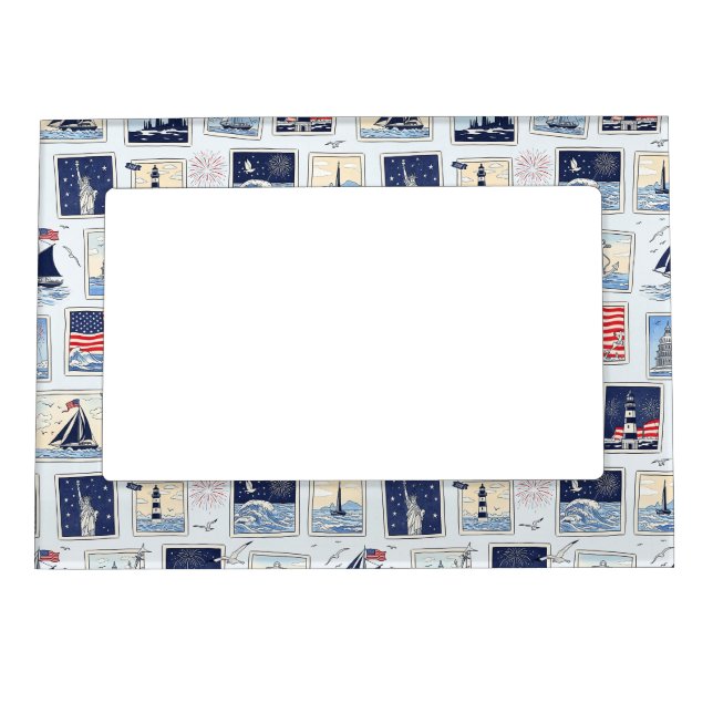 Layered Patriotic Paper Cut Tile Pattern (3) Magnetic Frame (Front)