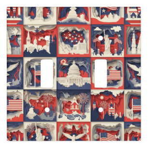Layered Patriotic Paper Cut Tile Pattern (4) Light Switch Cover