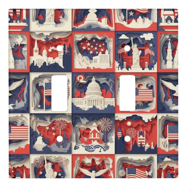 Layered Patriotic Paper Cut Tile Pattern (4) Light Switch Cover (Front)