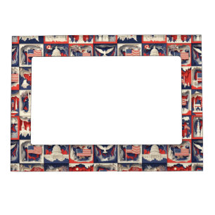 Layered Patriotic Paper Cut Tile Pattern (4) Magnetic Frame