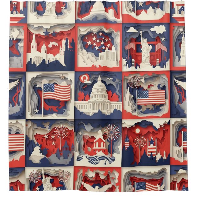 Layered Patriotic Paper Cut Tile Pattern (4) Shower Curtain (Front)