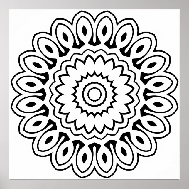 Layered Petal Burst Mandala with Bold Ink Lines Poster (Front)