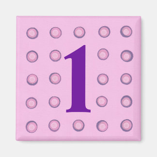 Layered Pink and Purple Polka Dots Age 1 Magnets