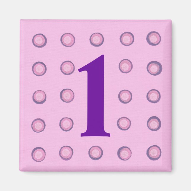 Layered Pink and Purple Polka Dots Age 1 Magnets (Front)