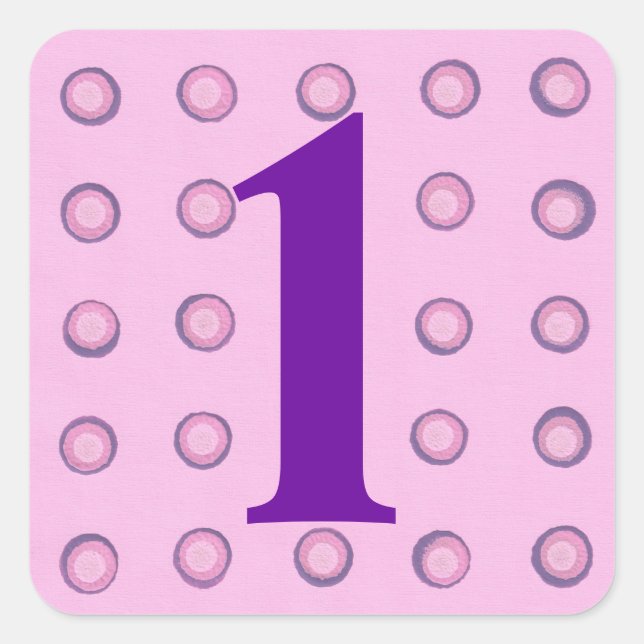 Layered Pink and Purple Polka Dots Age 1 Stickers (Front)