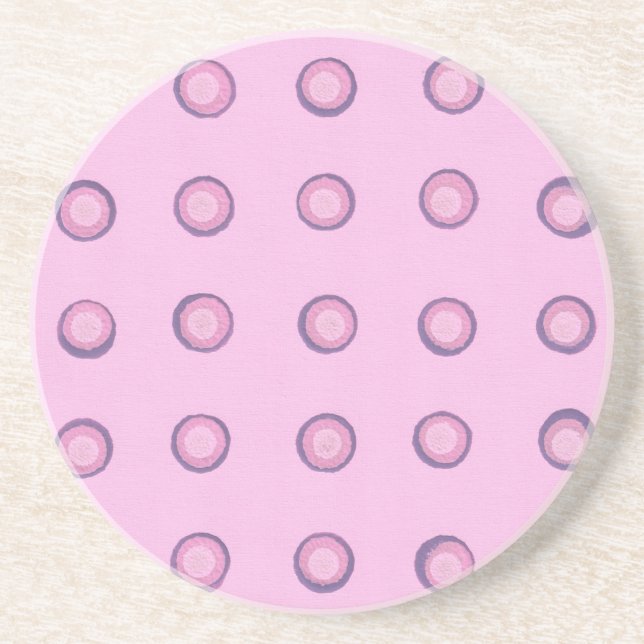 Layered Pink and Purple Polka Dots on Pink Coaster (Front)