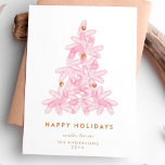 Layered Pink Christmas Tree Holiday Card<br><div class="desc">Layered Pink Christmas Tree with golden berries and your photo on the back.</div>
