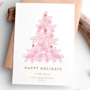 Layered Pink Christmas Tree Holiday Card