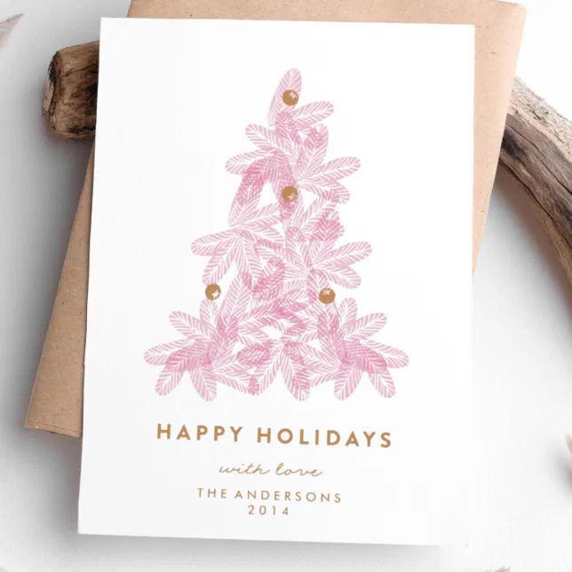 Layered Pink Christmas Tree Holiday Card | Zazzle