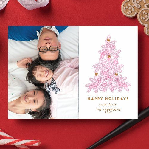 Layered Pink Christmas Tree Holiday Photo Card