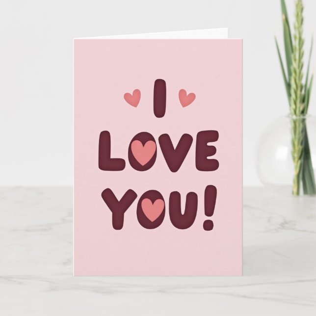 Layered Pink Heart I Love You Card (Front)