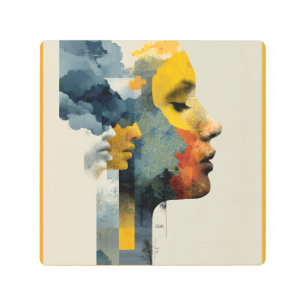 Layered Profile Mosaic Mindscape Glow Metal Print