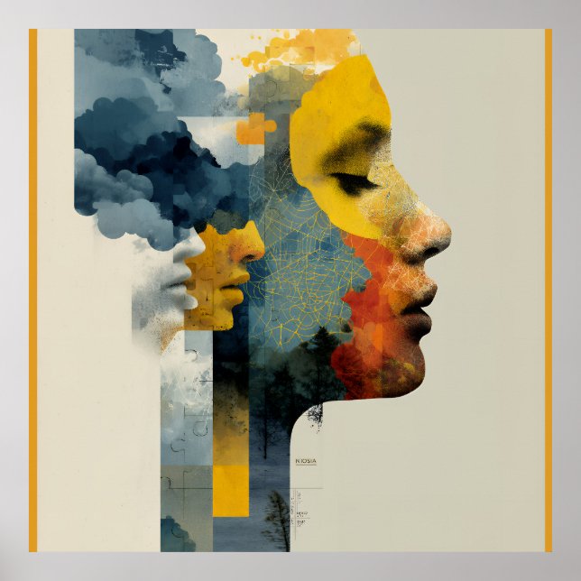 Layered Profile Mosaic Mindscape Glow Poster (Front)