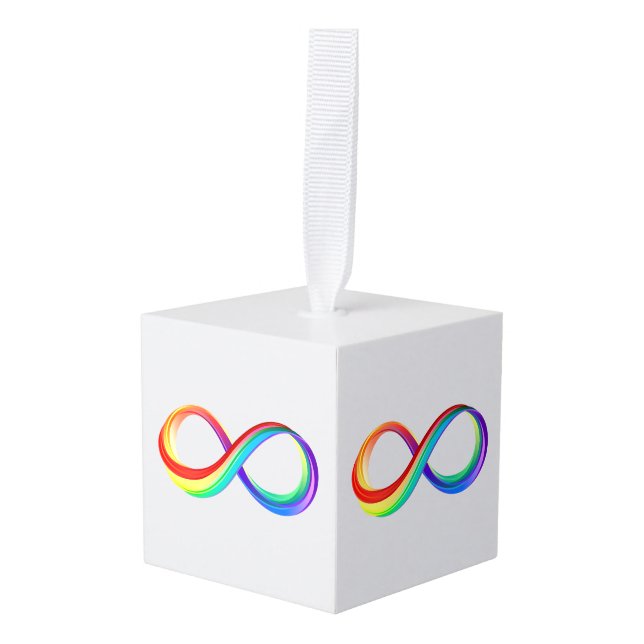 Layered Rainbow Infinity Symbol Cube Ornament (Front Angled)