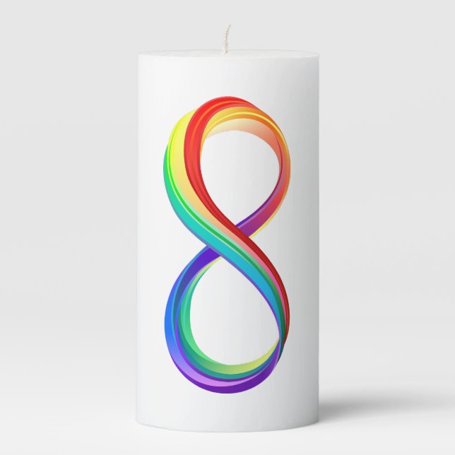 Layered Rainbow Infinity Symbol Pillar Candle (Front)