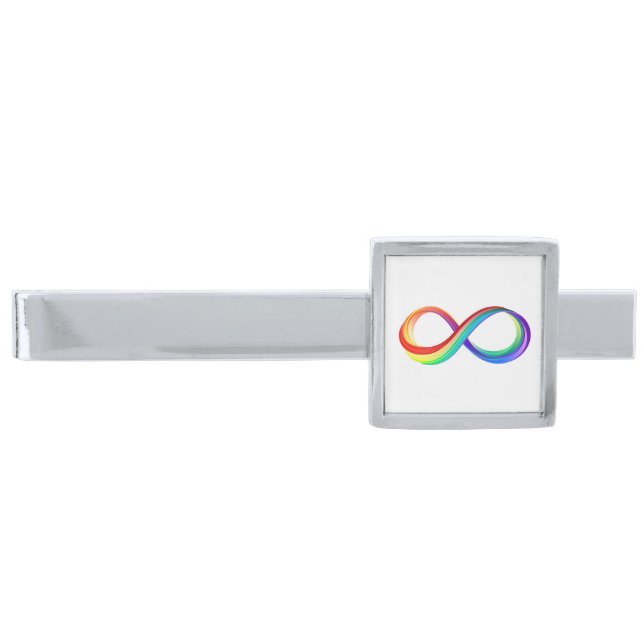 Layered Rainbow Infinity Symbol Silver Finish Tie Bar (Front)